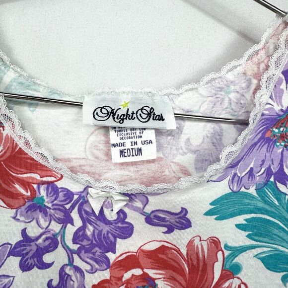 VTG Night Star Purple/Red Flower Short Night Gown Made in America Size Medium - Picture 3 of 7